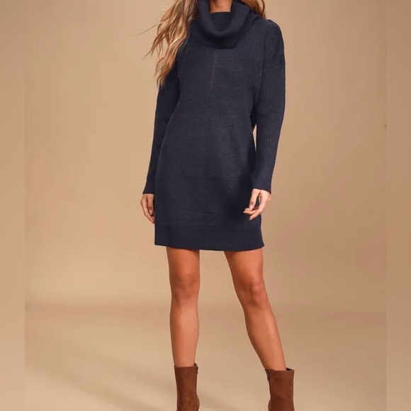 NEW Lulus Tea Reader Navy Blue Sweater Dress - Picture 2 of 6